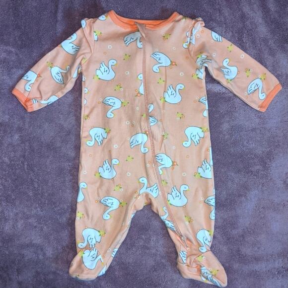 Wonder Nation Sleepwear Swan Pink Baby Footies Onesie 0-3 Months - Picture 2 of 10